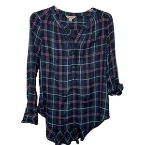 LUCKY BRAND Women’s Plaid V-neck Button Down Shirt Size Small